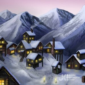 fantasydorf im schnee illustrationn