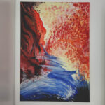 abstraktes Acrylbild in Blau, Rot und Gelb