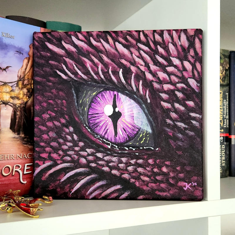 Acrylbild eines Drachenauges in violett